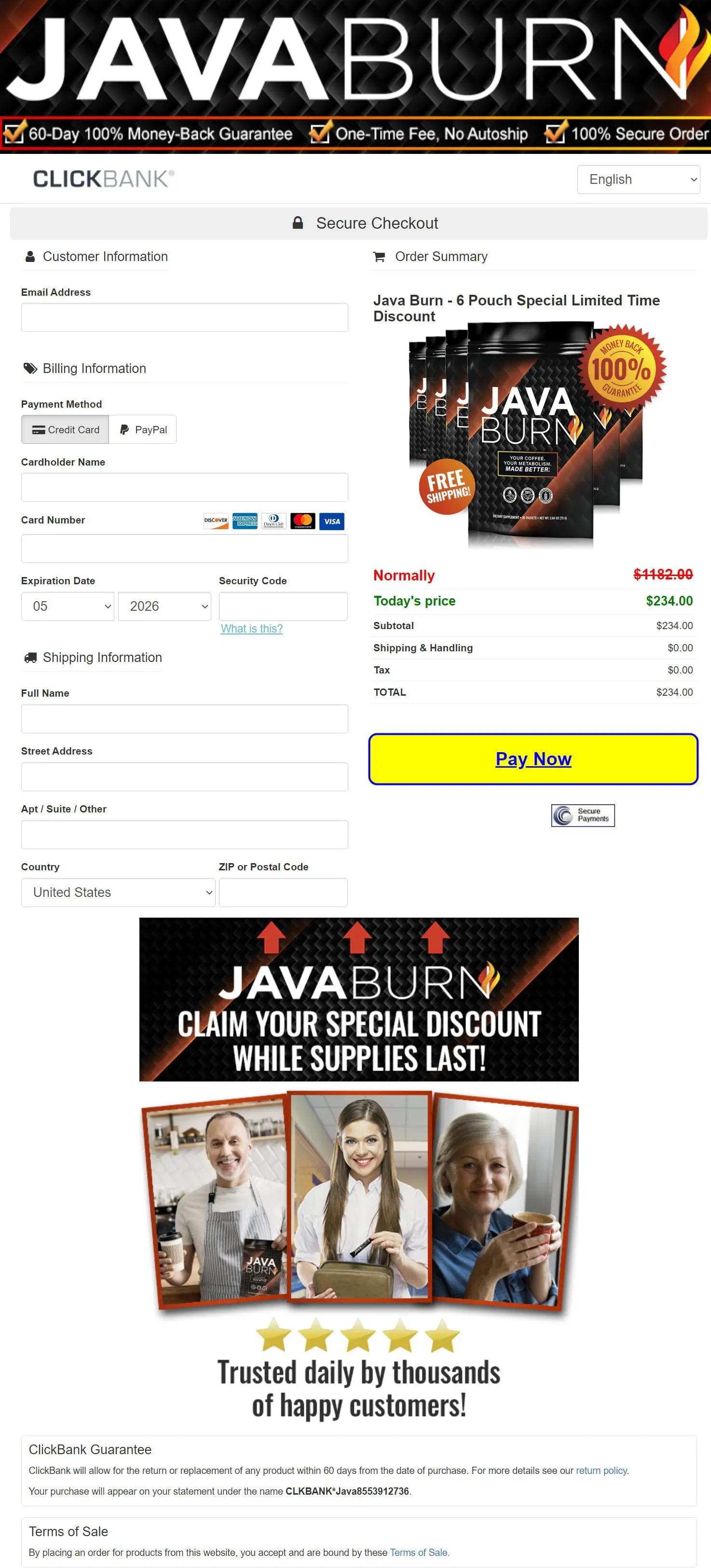 Java Burn order page